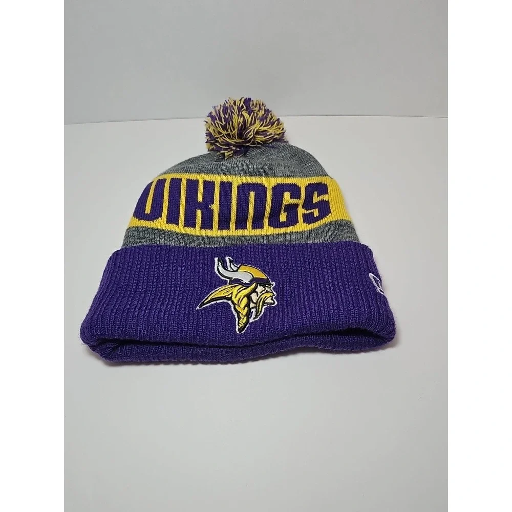 MINNESOTA VIKINGS KNIT POM‎ POM STYLE CUFF STOCKING HAT CAP BEANIE - Picture 5 of 9